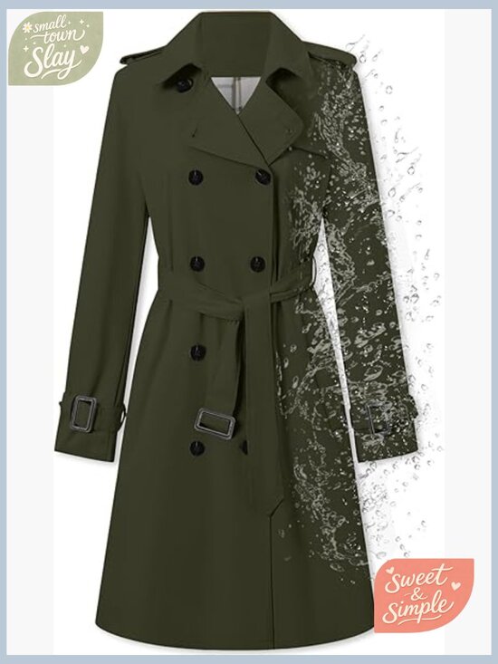 Jackets & Blazers - Women's Double Breasted Trench Coat with Belt, Notched Collar, Long Sleeve